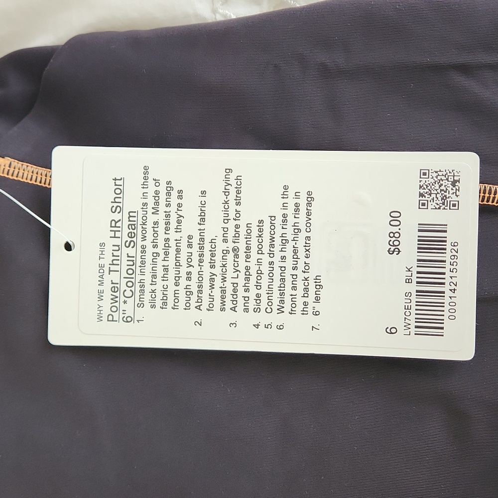 NWT LULULEMON X BARRY'S Black POWER THRU HIGH-RISE SHORT 6" Size 6 - Picture 7 of 7